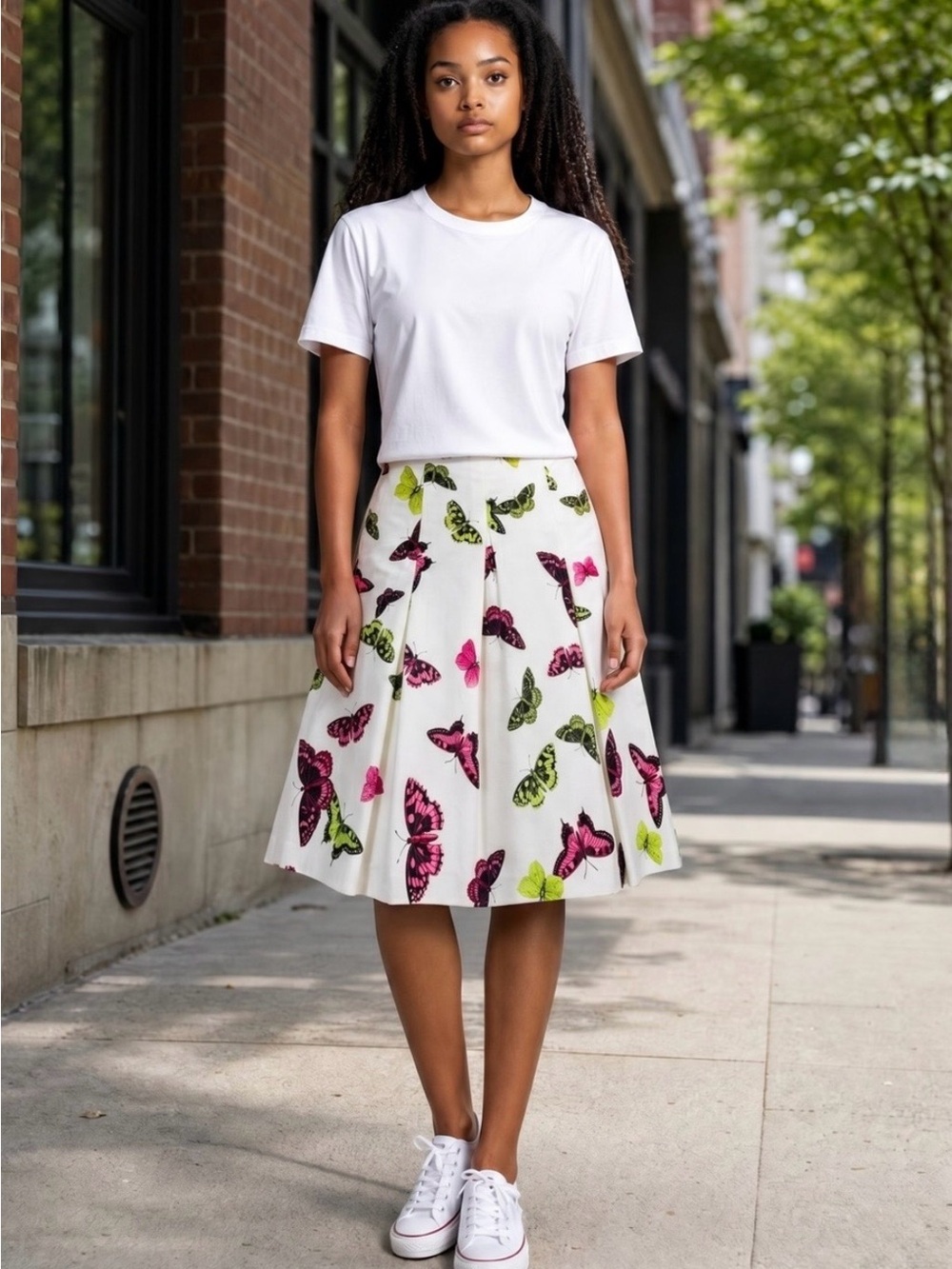 Talbots Butterfly Print A-Line Pleated Silk Cotton Blend Skirt Wmn’s 4